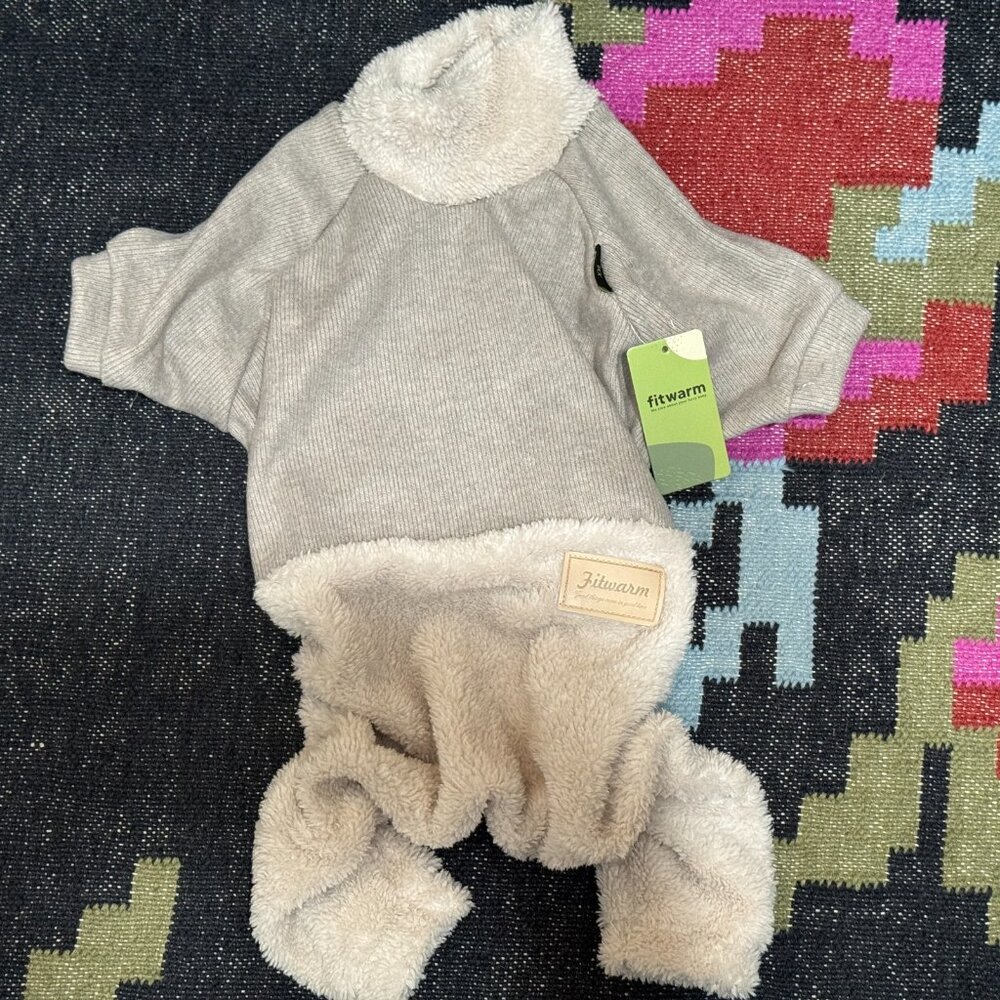 FITWARM Pets Turtleneck Rib Knit Fuzzy Pet Sweater, Beige, XXL